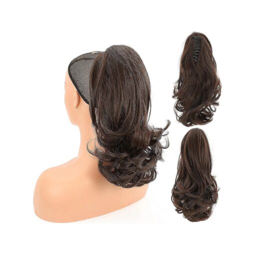 14" Claw Synthetic Curly Ponytail Clip In On Hair Extension Jaw Pony Tail Natural Wavy Hairpiece for Women Girls ( 14inches-Curly, Dark Brown )