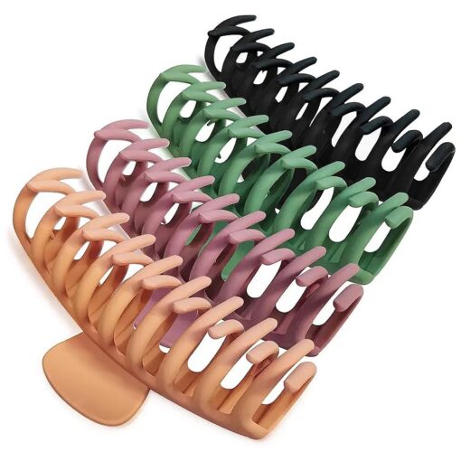 4 Pcs 4.3 Inch Large Hair Claw Clips for Women Thin Thick Curly Hair Nonslip Matte Large Banana Jaw Clips Hair Strong Hold Jaw Clip Accessories as Combs Fashion Styling Neutral Colors