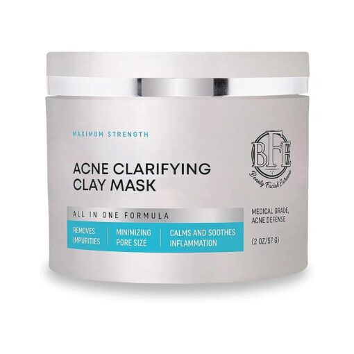 Acne Treatment Clay Mask- Clears Away Clogged Pores, Blackhead & Whitehead Pimples, Blemishes, Scars & Oily Skin for Face & Body, Ingredients Including Sulfur, Bentonite, Kaolin & Jojoba Oil .