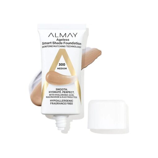 Almay Anti-Aging Foundation, Smart Shade Face Makeup with Hyaluronic Acid, Niacinamide, Vitamin C & E, Hypoallergenic-Fragrance Free, 300 Medium, 1 Fl Oz ( Pack of 1 )