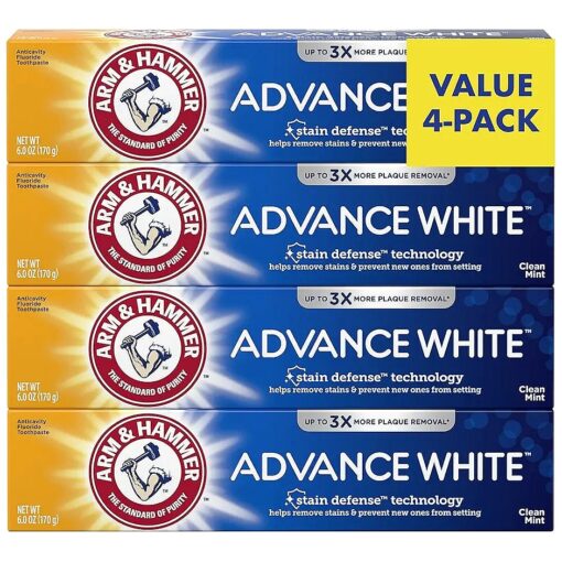 Arm & Hammer Advance White Toothpaste, Clean Mint Flavor, Stain Defense Technology, 6 Ounce ( Pack of 4 )