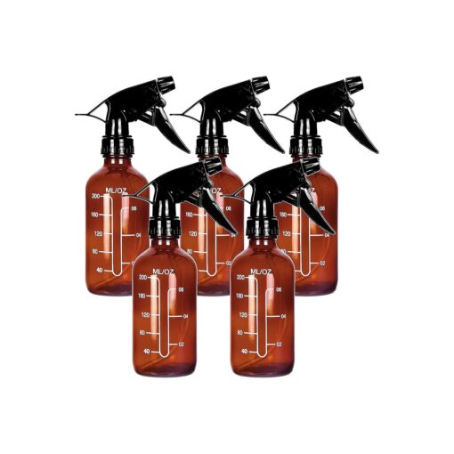 Youngever 5 Pack 8 Ounce Empty Glass Spray Bottles with Measurements, Spray Bottles for Hair and Cleaning Solutions ( Amber )