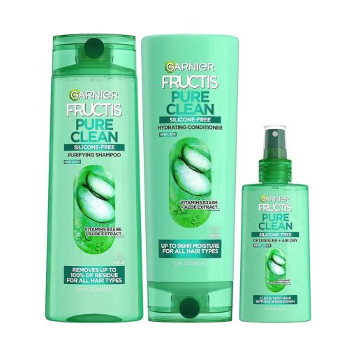 Garnier Fructis Pure Clean Purifying Shampoo, Hydrating Conditioner, and Detangler + Air Dry Spray Set ( 3 Items ), 1 Kit ( Packaging May Vary )