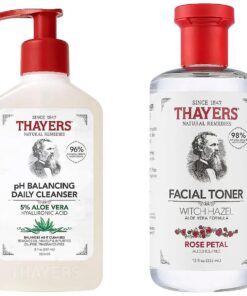 THAYERS Alcohol-Free, Hydrating, Rose Petal Toner with Aloe Vera Formula, 12 FL Oz + Thayers pH Balancing Daily Cleanser, Face Wash with Aloe Vera, Gentle and Hydrating Skincare, 8 FL Oz