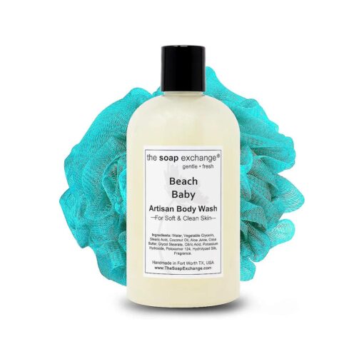 Body Wash - Beach Baby Scent - Hand Crafted 12 fl oz / 354 ml Natural Artisan Liquid Soap for Hand, Face & Body, Shower Gel, Cleanse, Moisturize, & Protect, Made in the USA .