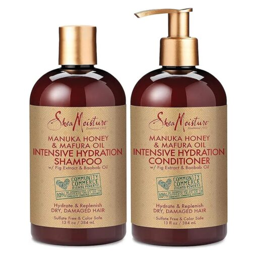 SheaMoisture Shampoo and Conditioner Set, Manuka Honey, Mafura Oil, Baobab Oil & Fig Extract, Hydrate + Replenish, Vitamin C, Sulfate Free & Hair Color Safe, Deep Conditioning, 13 Fl Oz Ea