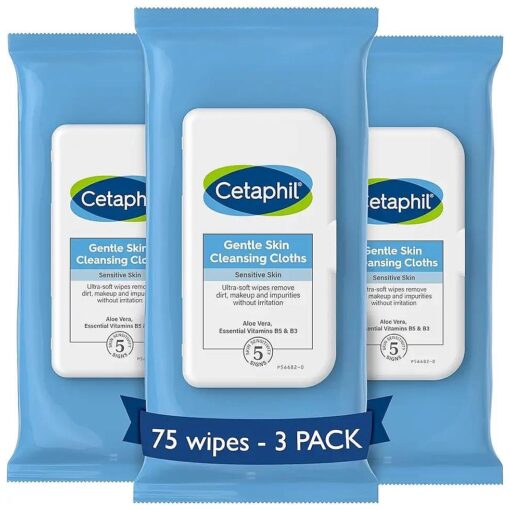 Cetaphil Face and Body Wipes, Gentle Skin Cleansing Cloths, Mother 's Day Gifts, 25 Count ( Pack of 3 ), for Dry, Sensitive Skin, Flip Top Closure, Great for the Gym, Hypoallergenic, Fragrance Free