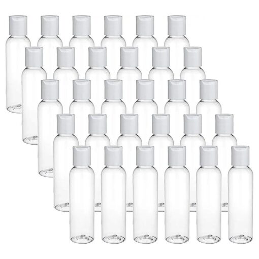 Bekith 30 Pack 4oz Plastic Squeeze Bottles with Disc Top Flip Cap, Clear Refillable Containers For Shampoo, Lotions, Liquid Body Soap, Creams