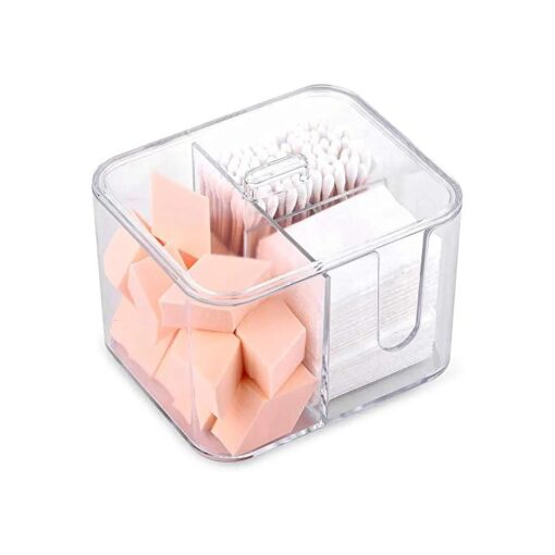 SUNFICON Cotton Swab Balls Box Cotton Pads Holder Organizer Holder Dispenser Storage Canister Cosmetic Pads Container Flossers Case 4-Grid Bathroom Countertop Vanity, Acrylic Crystal Clear