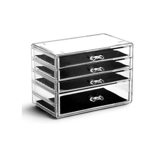 BINO THE MANHATTAN SERIES Acrylic Makeup Drawer Organizer- 4 Drawers | Clear Beauty Organizers and Storage| Cosmetic & Drawer| Home Organization| Jewelry Vanity Accessories