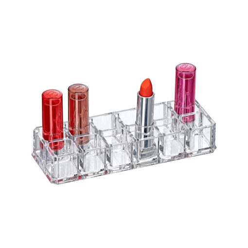 Amazing Abby - Charm - 12-Slot Acrylic Lipstick Organizer, Lipstick Holder, Lip Gloss Organizer, Cosmetic Storage Display, Perfect Storage Solution for Drawer, Vanity, Bathroom, and More