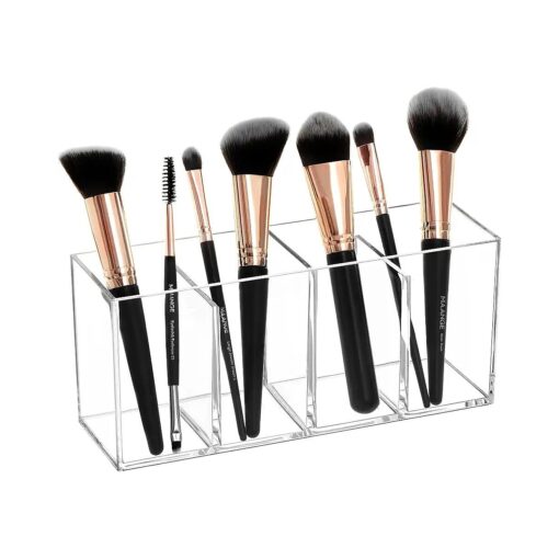 HBlife Clear Makeup Brush Holder Organizer, Acrylic Cosmetic Brushes Storage with 4 Slots, Eyeliners Display Case for Vanity