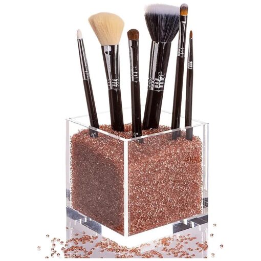 Luxury Acrylic Makeup Brush Holder with Beads - includes over 50,000 Beautiful Rose Gold Diamonds