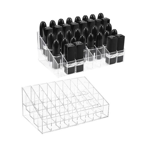 Hedume 2 Pack Lipstick Holder, 40 Slot Acrylic Lipstick & Makeup Organizer, Clear Cosmetic Display Case for Lipstick, Brushes, Bottles