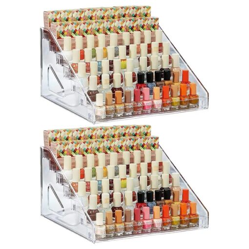 Nail Polish Organizer 84 Bottles of 7 Layers Sunglass Organizer Acrylic Display Rack Eyeglasses Storage Essential Oils Holder Makeup Organizer No Tool Needed Assembly, Clear ( 2 Pack )