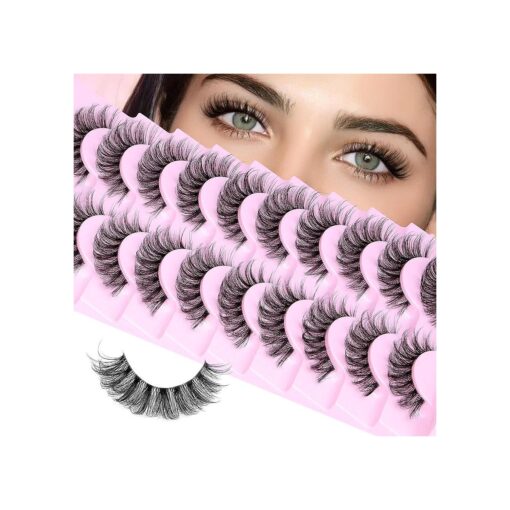 False Lashes Natural Eyelashes Fluffy Lashes D Curl Eyelashes 14mm 3D Volume Wispy Fake Eyelashes Strips Clear Band 10 Pairs Lashes Pack by Calphdiar