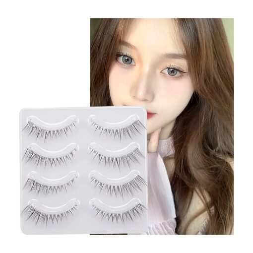 Miz Barn Daily Lashes 4 Pairs Natural Look False Eyelashes, Natural Soft Lightweight Comfortable Short Lashes Strip Cross Clear Band Handmade False Eyelashes ( GT09 )