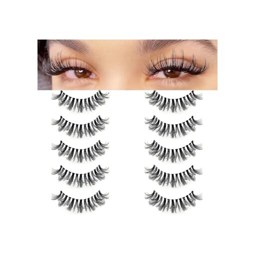 KSYOO Clear Band Dramatic Lashes 8-15mm D Curl Lashes Mink, Fluffy Semi-dramatic 3D Multi-Layered Strip Lashes, Reusable, Invisible Band Strip Eye Lashes - 5 Pairs ( Clear Band U6 ) ( Clear Band U6 )