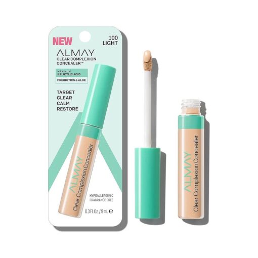 Almay Clear Complexion Acne & Blemish Spot Treatment Concealer Makeup with Salicylic Acid- Lightweight, Full Coverage, Hypoallergenic, Fragrance-Free, for Sensitive Skin, 100 Light, 0.3 fl oz .