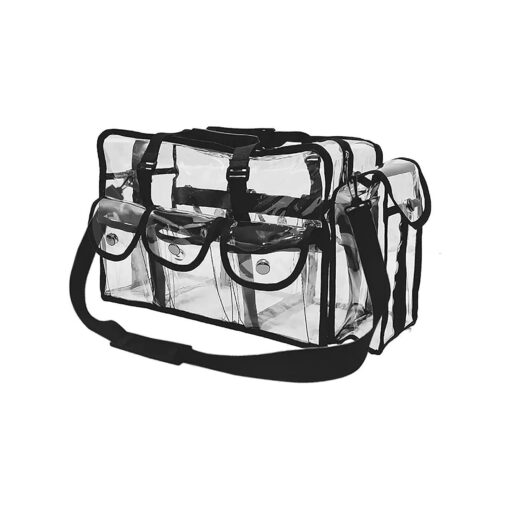 Enkrio Clear Cosmetics Bag Transparent Travel Makeup Bag with 4 External Pockets and Shoulder Strap Zippered Toiletry Carry Pouch Beach Bag