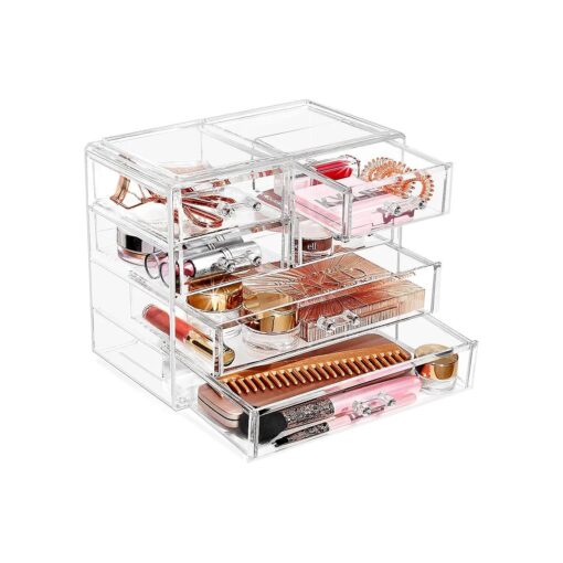 Sorbus Clear Makeup Organizer Display - Stylish Organization and Storage Case for Cosmetics, Jewelry & Hair Accessories - Space Saving Makeup Organizer for Vanity & Bathroom ( 2 Large, 4 Small Drawers )