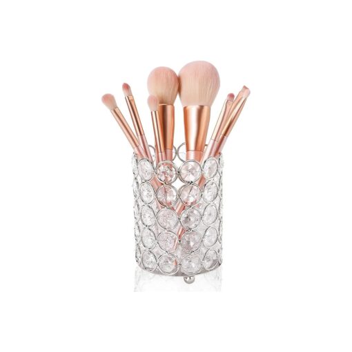 ShellKingdom Makeup Brush Holder, Clear Crystal Diamond Cosmetic Brush Storage Organizer Holder, Candle Holder for Wedding Christmas Birthdays Gifts Home Office Decor Dresser