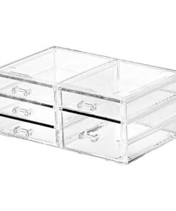 Office Desktop Storage Box, Rectangular Desktop Drawers, Plastic Makeup Storage, Containers Bins With Drawers Desk Organization Pull Out Small craft Storage Case Box Cube, Pack of 1 ( Clear, 5 Drawers )