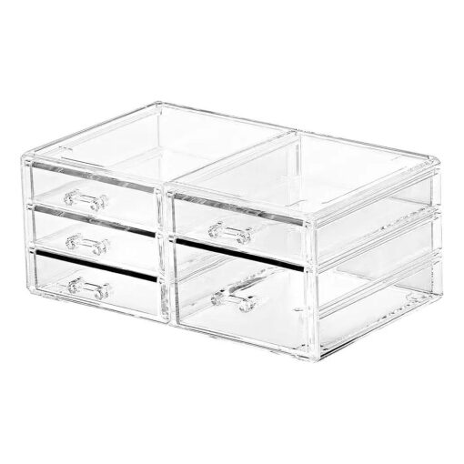 Office Desktop Storage Box, Rectangular Desktop Drawers, Plastic Makeup Storage, Containers Bins With Drawers Desk Organization Pull Out Small craft Storage Case Box Cube, Pack of 1 ( Clear, 5 Drawers )