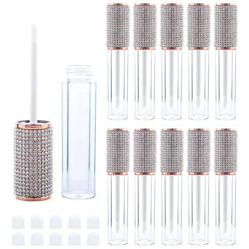 AJLTPA 10 Pack Diamond Lip Gloss Wand Tubes, 5ml Empty Containers, Lip Balm Bottles with Rubber Stoppers for Cosmetic Business ( Crystal Rhinestone )