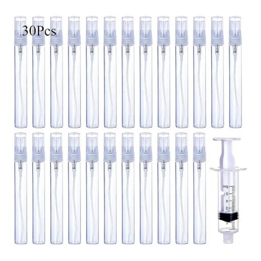 30Pcs 3ml 5ml 10ml Portable Refillable Clear Glass Empty Sprayer Perfume Bottles Cosmetic Atomizers Spray Bottle Container for Travel Party Must Makeup Tool ( 30Pcs 10ml Clear Glass Perfume Bottles )