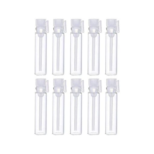 Teensery 100 Pcs Empty Perfume Sample Bottles Mini Glass Refillable Sample Vial Containers with Clear Cap for Aromatherapy, Essential Oil, Fragrance and Liquid ( 1ml )