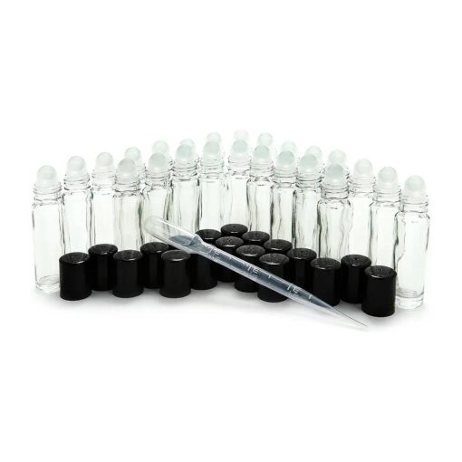 24, Clear, 10 ml Glass Roll on Perfume Bottles with 3 ml Dropper