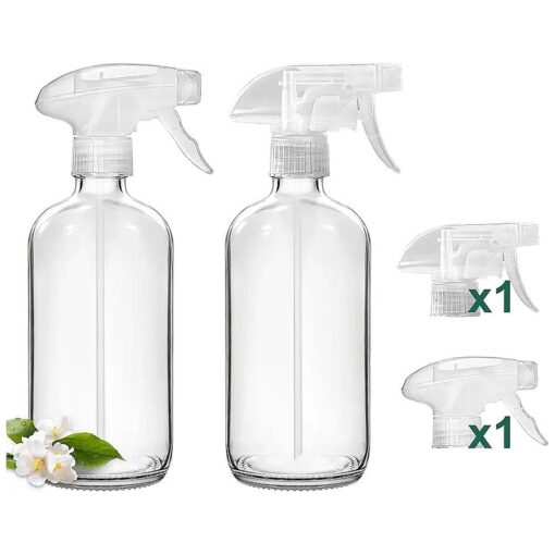 GMISUN Glass Spray Bottles for Cleaning Solutions, 16oz Reusable Spray Bottles for Cleaning Solutions, 2Pack Clear Empty Cleaning Bottles for Plants - 1pcs Upgraded Nozzles Zero Leak