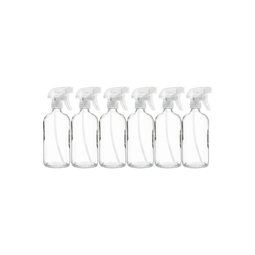 6 Pack of 16 oz Refillable Clear Glass Spray Bottles - Reusable Containers with Adjustable Sprayer : Misting & Stream - For Essential Oils, Cosmetics, Cleaning Products, Plants, Cooking, Aromatherapy