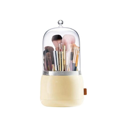 Makeup Brush Holder Organizer with Clear Lid 360 Rotating Dustproof Makeup Brushes Organizer for Vanity ( Butter Yellow )