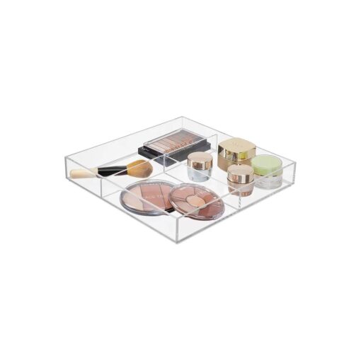 mDesign Wide Divided Makeup Organizer Tray for Bathroom Drawers, Vanity, or Countertop - Plastic Cosmetic Storage for Brushes, Palettes, Lipstick, and Accessories - Lumiere Collection - Clear