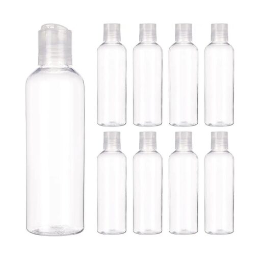 BENECREAT 8 Pack 6.7oz PET Plastic Bottles Clear Refillable Bottles with Press Disc Flip Cap for Shampoo, Lotions, Creams