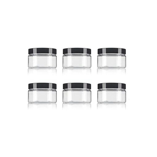 Clear PET Plastic ( BPA Free ) Refillable 8 Oz / 250ml Empty Cosmetic Containers Cases with Black Lid for Cream Lotion Bottle All Purpose Portable Household Containers ( 6 pack )