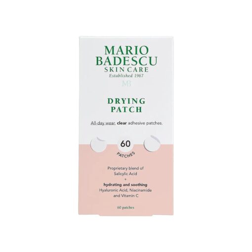 Mario Badescu Drying Patch Blemish Covering, Invisible Spot Treatment, Absorbing All Day Polymer Adhesion with Vitamin C, Vegan & Cruelty Free, Strong Hold ( 60 Patches, 12mm ), Clear