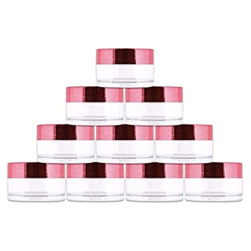 Beauticom 20g/20ml USA Acrylic Round Clear Jars with Lids for Lip Balms, Creams, Make Up, Cosmetics, Samples, Ointments ( 12 Jars, Metallic Rose-Pink Gold )