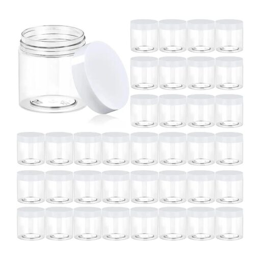 36 Pack 4 OZ Plastic Jars Round Clear Cosmetic Container Jars with White Lids, Eternal Moment Plastic Slime Jars for Lotion, Cream, Ointments, Makeup, Eye shadow, Samples, Potravel Storage