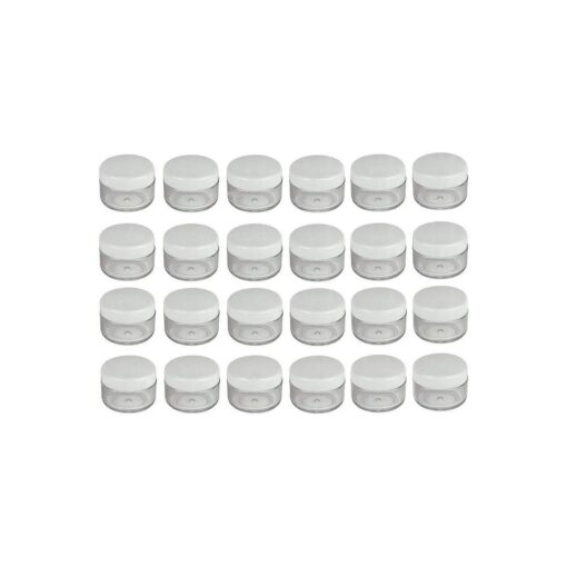 24PCS 15 Gram 15ml 0.5oz Refillable White Plastic Screw Cap Lid with Clear Base Empty Plastic Sample Container Jars for Cosmetic Make Up Cream Lotion Eye Shadow Nails Powder Gems Jewelry