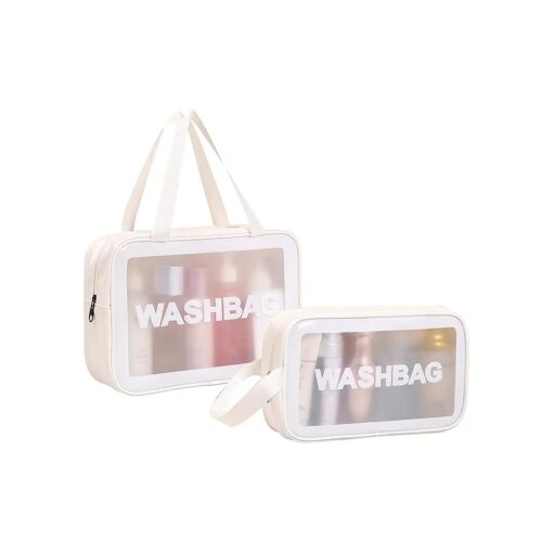 2 Pieces Clear Makeup Bag PVC Waterproof Cosmetic Bag Large Clear Travel Toiletry Organizer Bag Set Clear Plastic Transparent Cosmetic Bag Clear Tote Bags Large Capacity Thickened Wash Bag ( White )