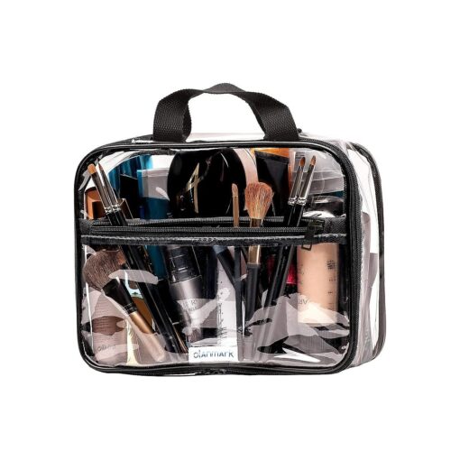 Clear Toiletry Bag - PVC Makeup Bag - Large Transparent Cosmetic Travel Case - See Through Packing Cube with Handle - Clear Bag with Zipper - Plastic Storage Pouch for Women