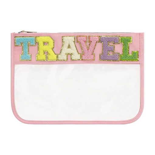 DYSHAYEN Chenille Letter Clear Zipper Pouch for Travel, Nylon Clear Cosmetic Bag, Makeup Travel Bag for Women Girls