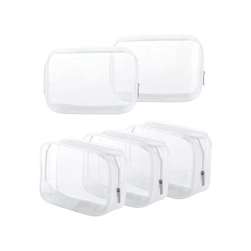 5 Pack Clear Plastic Zippered Toiletry Carry Pouch TSA Approved Toiletry Bag Portable Cosmetic Makeup Bag for Vacation, Bathroom and Organizing