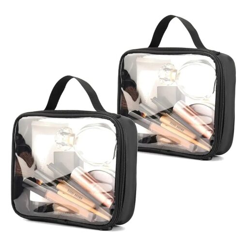 DARIN TSA Approved Clear Toiletry Bag Tansparent Travel Makeup Bag Zipper Cosmetic Pouch, Airline 3-1-1 Rule Carry-On Flight Liquid Bag For Women and Men ( Black-2 L )