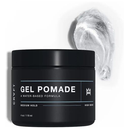 CRVFT Gel Pomade 4oz | High Shine/Medium Hold | Water Based/Water Soluble | Ideal For Short/Medium Thin/Thick Hair | For A Clean Cut Look | Men 's Styling Product [ Clear ], Stylist Approved [ Scented ]