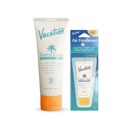 Mineral Lotion Sunscreen SPF 30 + Air Freshener Bundle, Premium Zinc Sunscreen For Sensitive Skin, Hydrating + Lightweight Mineral Based Sunscreen, Dermatologist Tested, 3.4 fl, Oz .