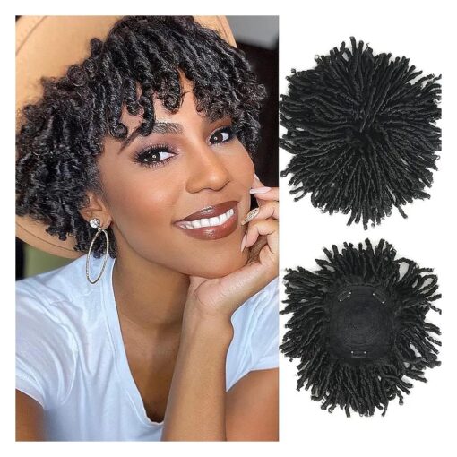 Dreadlock Hair Topper Wig with Clips in for Women and Men, Short Synthetic Dreadlocks Hair Pieces Black Toupee for Women and Men Toppers Wiglets Hairpieces for black women With Thinning Hair ( 1B )